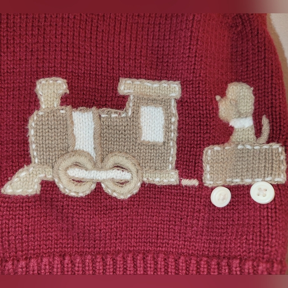 🚂 Vintage Gymboree Holiday Traditions Burgundy Tan Striped Train Vest Boys 3-6 - Picture 3 of 4